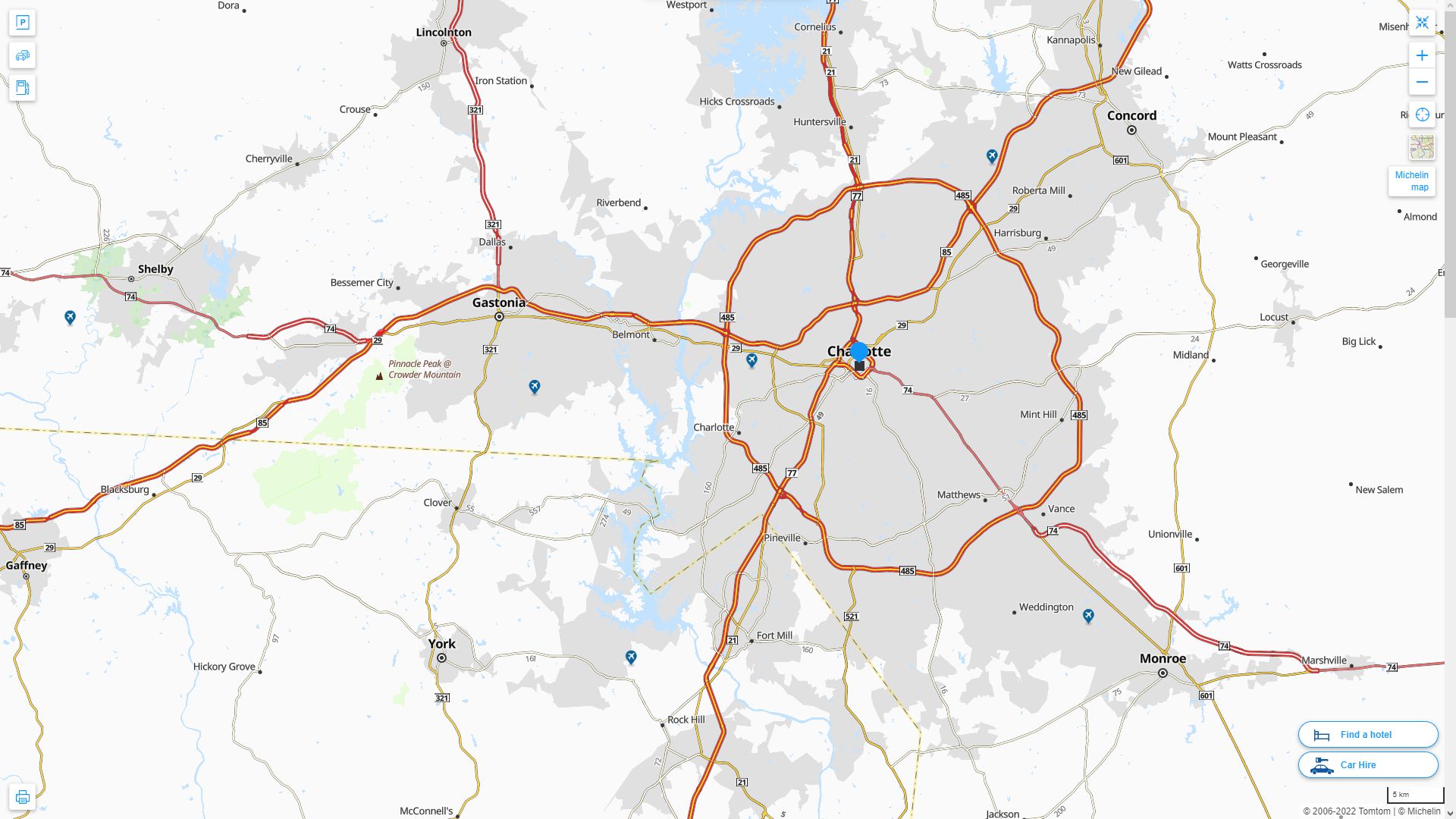 Charlotte North Carolina Highway and Road Map